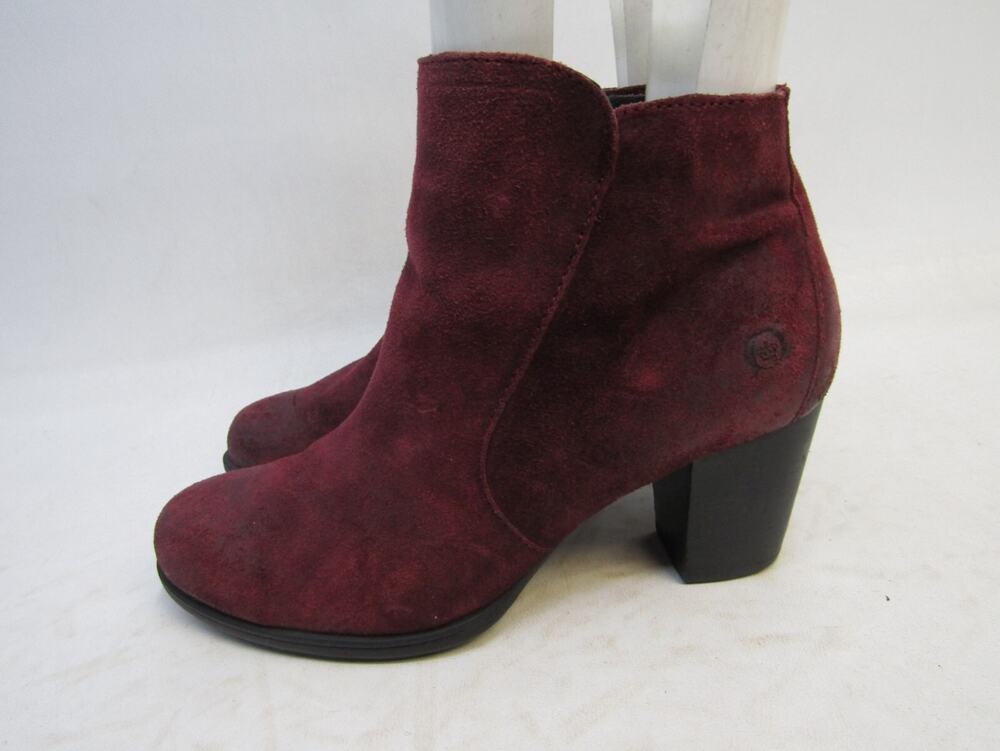 Born Womens Size 8 M Burgundy Suede Zip Ankle Fashion Boots Bootie